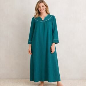 VTG Adonna 55” Long Med Robe USA Made Zip Front Quilted Yoke Satin Trim Lounge